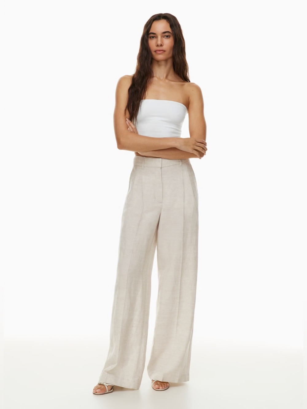 Aritzia Wilfred The Effortless Pant Linen High-Waisted Wider-Leg Natural Ecru